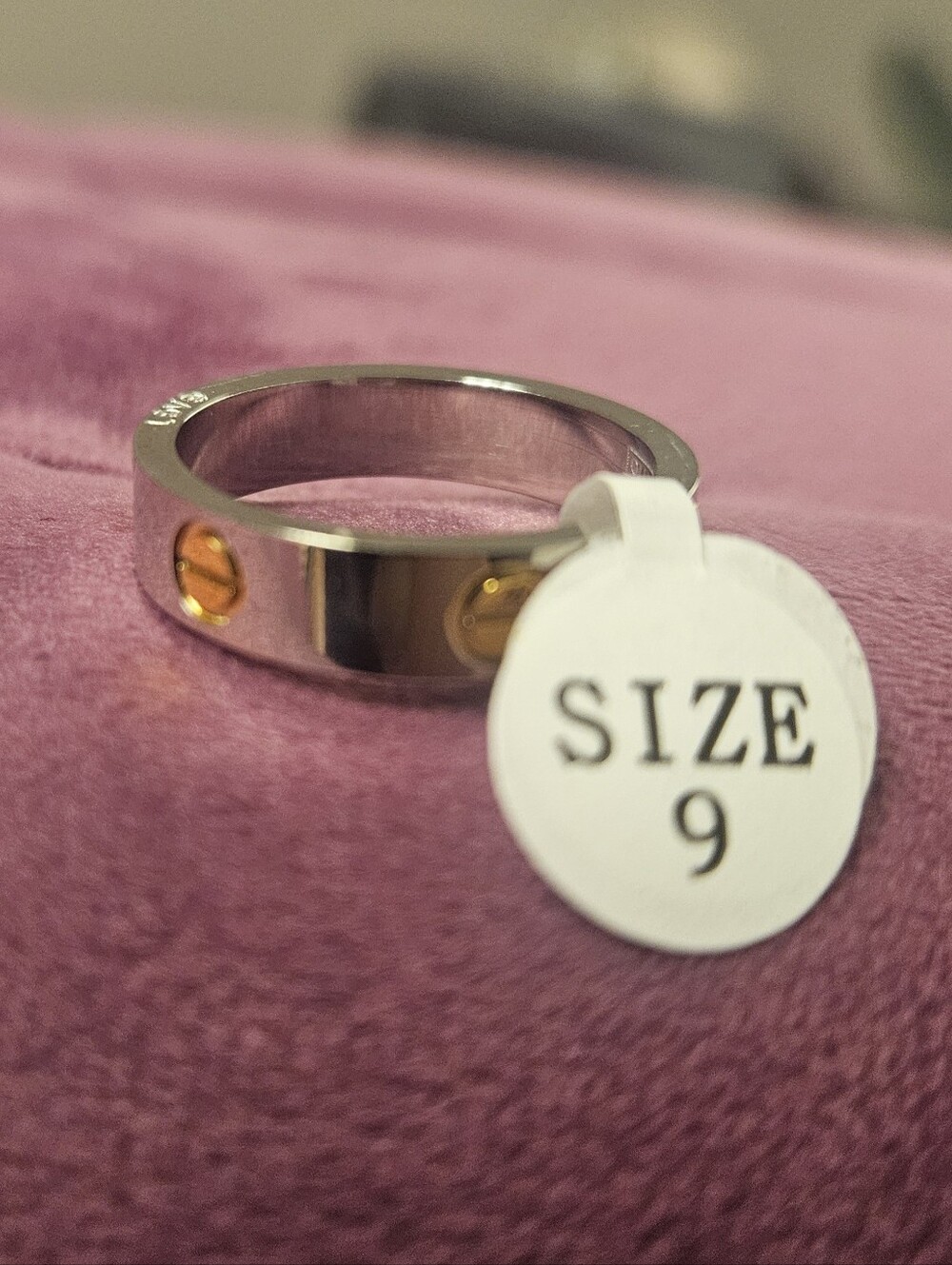 Silver-Tone Ring with Gold Love Ring  Size 9
